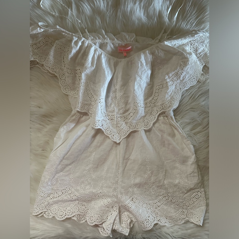 New! Eyelet Off the Shoulder Romper 100% Cotton, Size Large